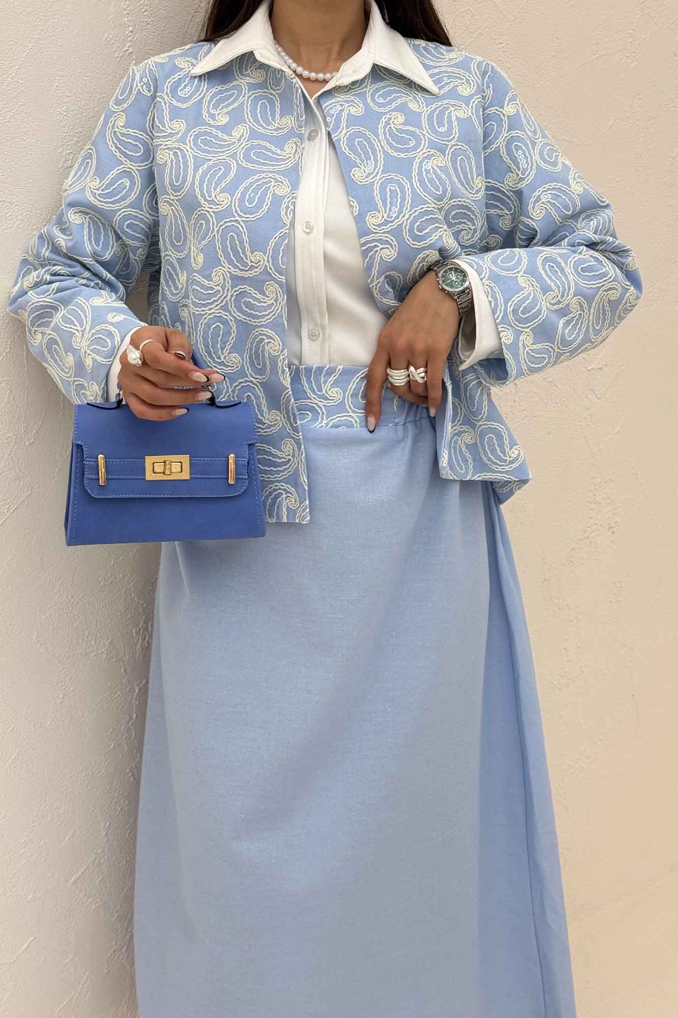 کت و دامن لینن سوزن دوزی