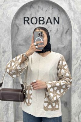 کت لینن آستین گیپور دو جیب