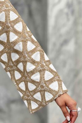 کت لینن آستین گیپور دو جیب