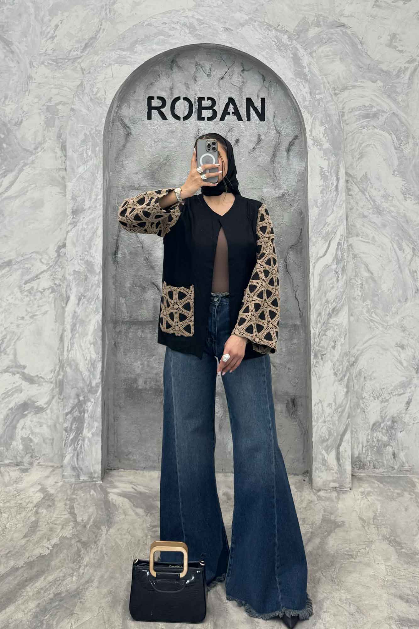 کت لینن آستین گیپور دو جیب