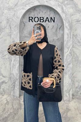 کت لینن آستین گیپور دو جیب