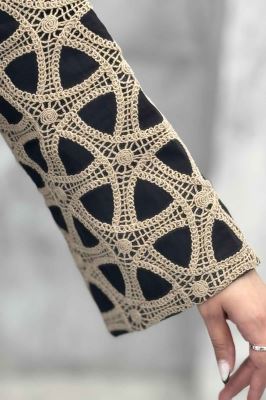 کت لینن آستین گیپور دو جیب