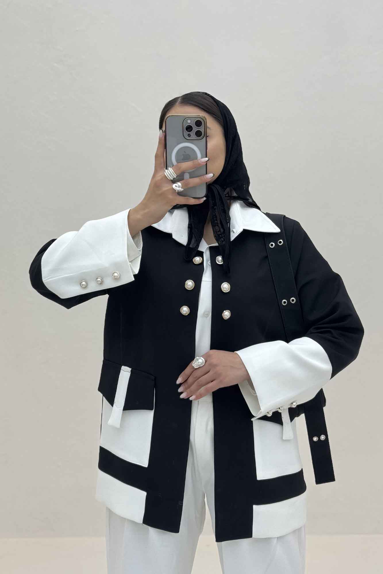 کت مازراتی دو رنگ دکمه مرواریدی 