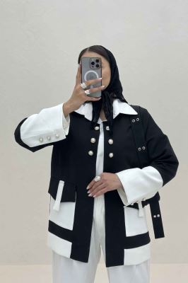 کت مازراتی دو رنگ دکمه مرواریدی 