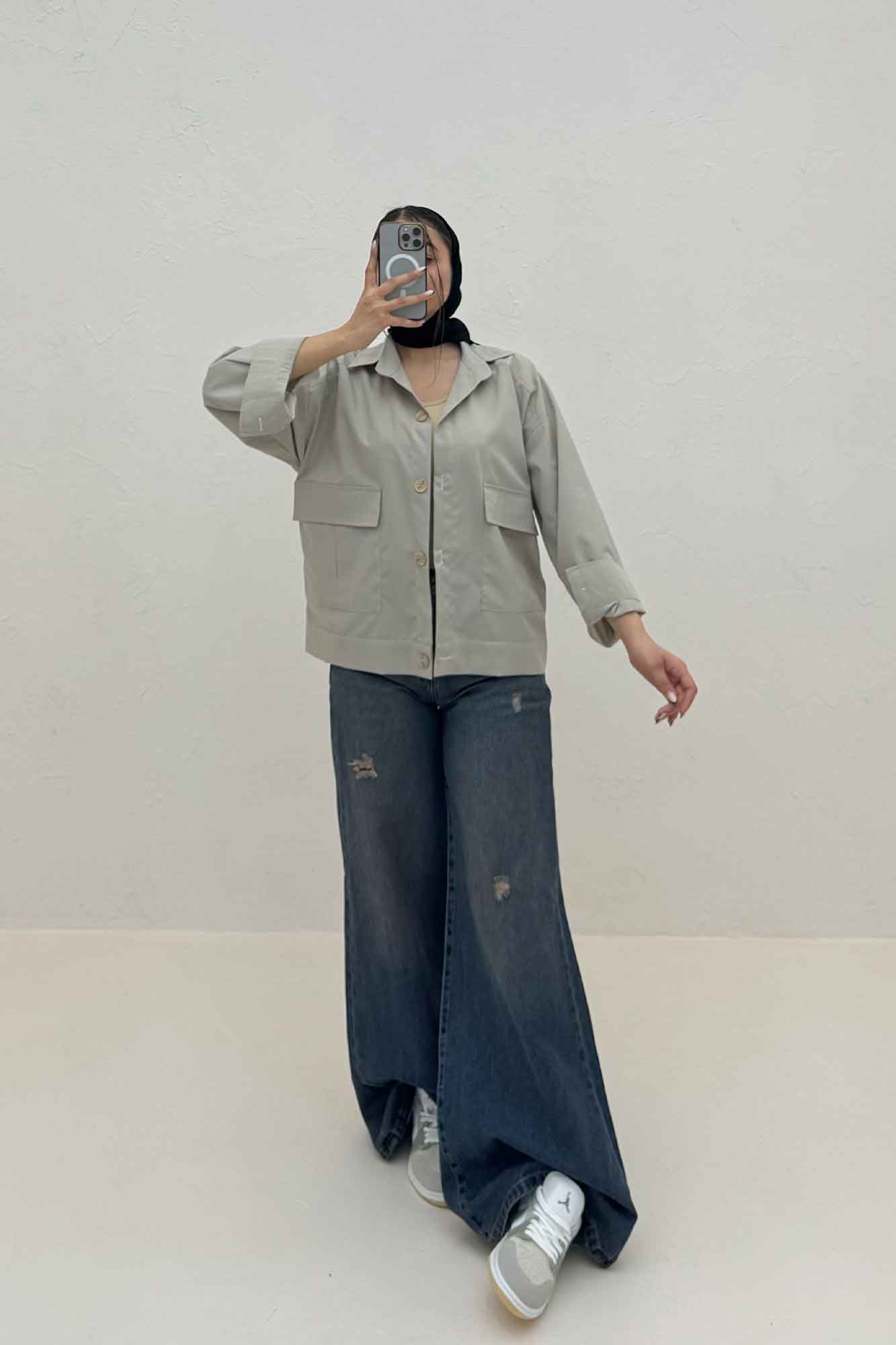 شومیز مانتویی دو جیب پاکتی داکرون