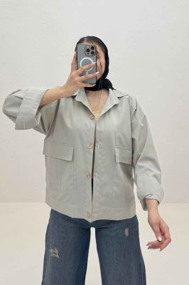 شومیز مانتویی دو جیب پاکتی داکرون