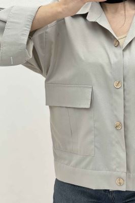 شومیز مانتویی دو جیب پاکتی داکرون