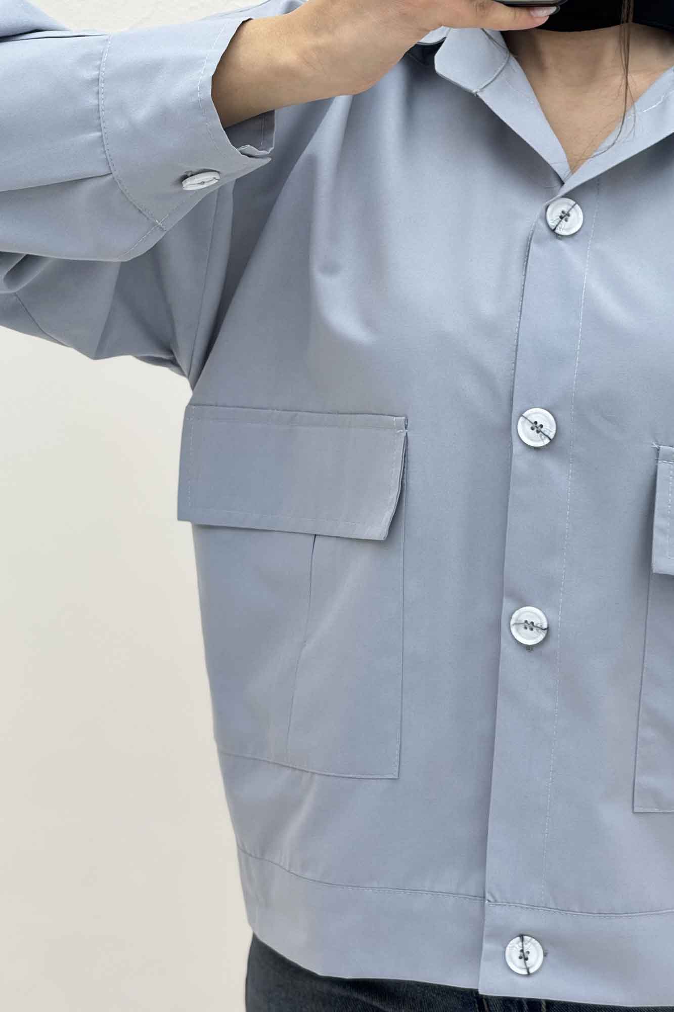 شومیز مانتویی دو جیب پاکتی داکرون