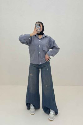 شومیز مانتویی دو جیب پاکتی داکرون