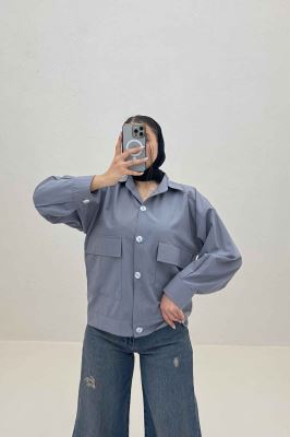 شومیز مانتویی دو جیب پاکتی داکرون