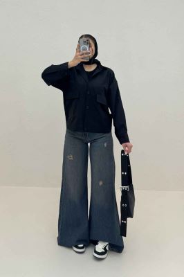 شومیز مانتویی دو جیب پاکتی داکرون