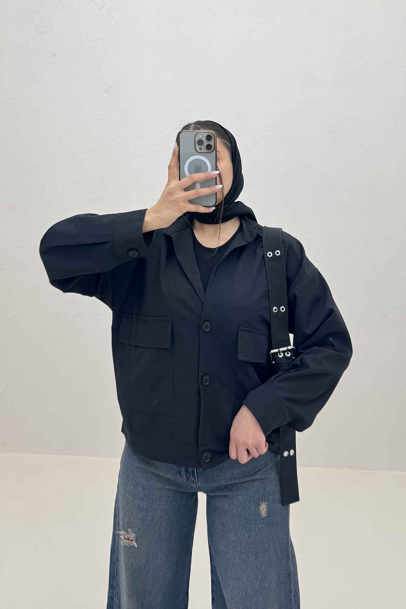 شومیز مانتویی دو جیب پاکتی داکرون