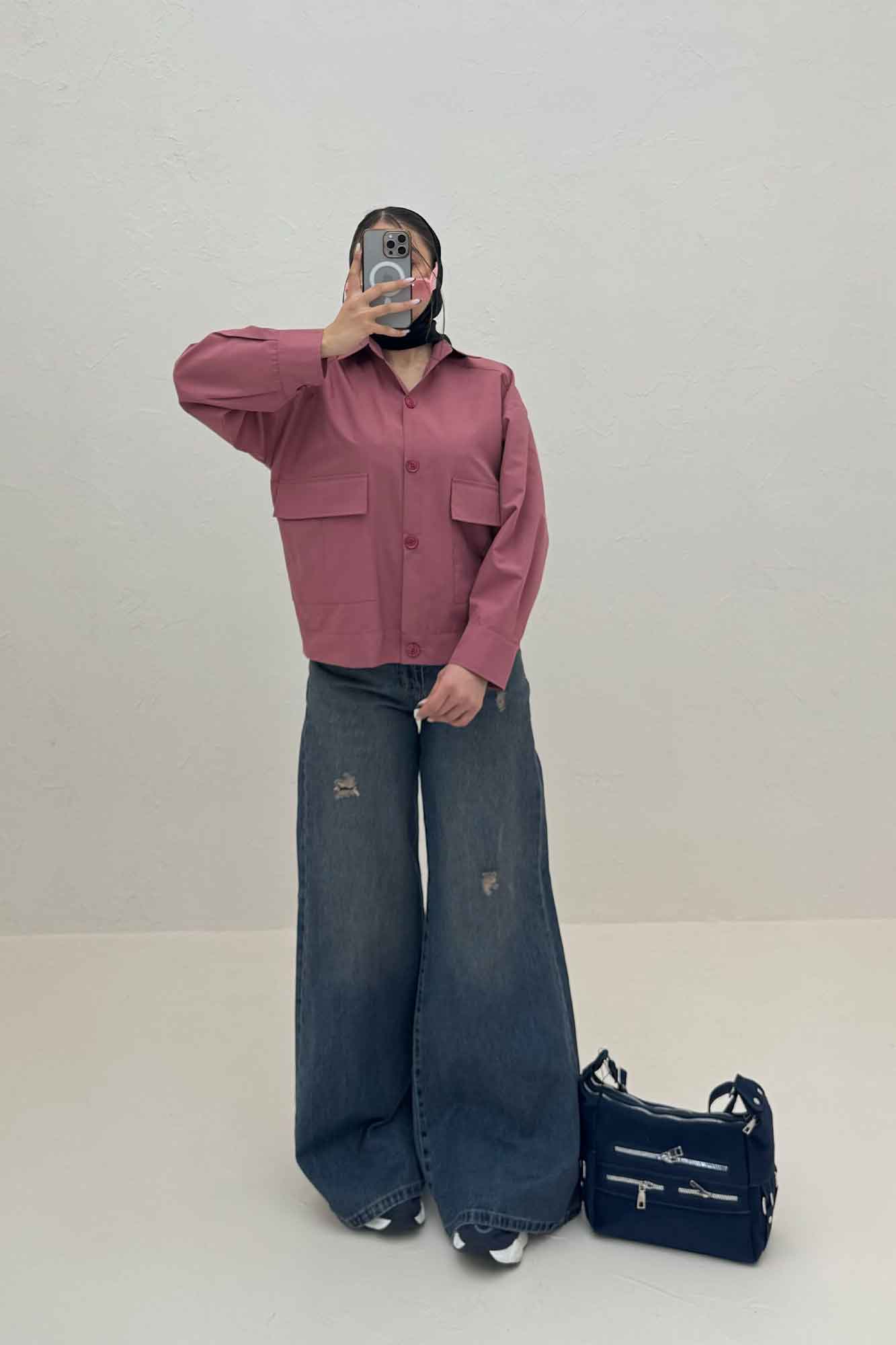 شومیز مانتویی دو جیب پاکتی داکرون