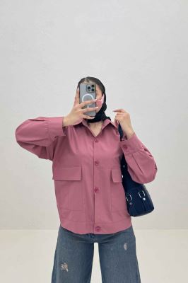 شومیز مانتویی دو جیب پاکتی داکرون