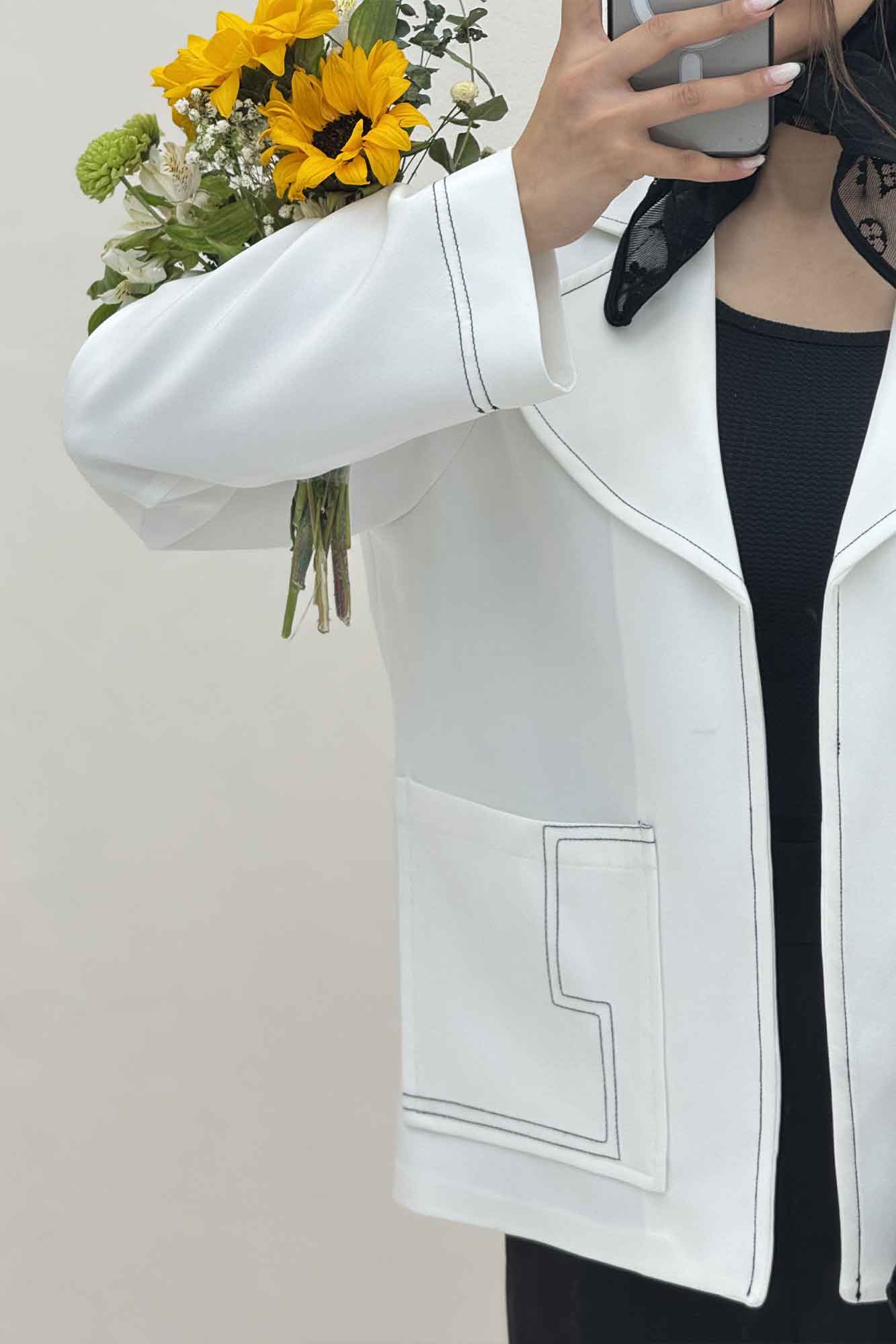 کت مازراتی یقه ب ب دوخت دار ژالین