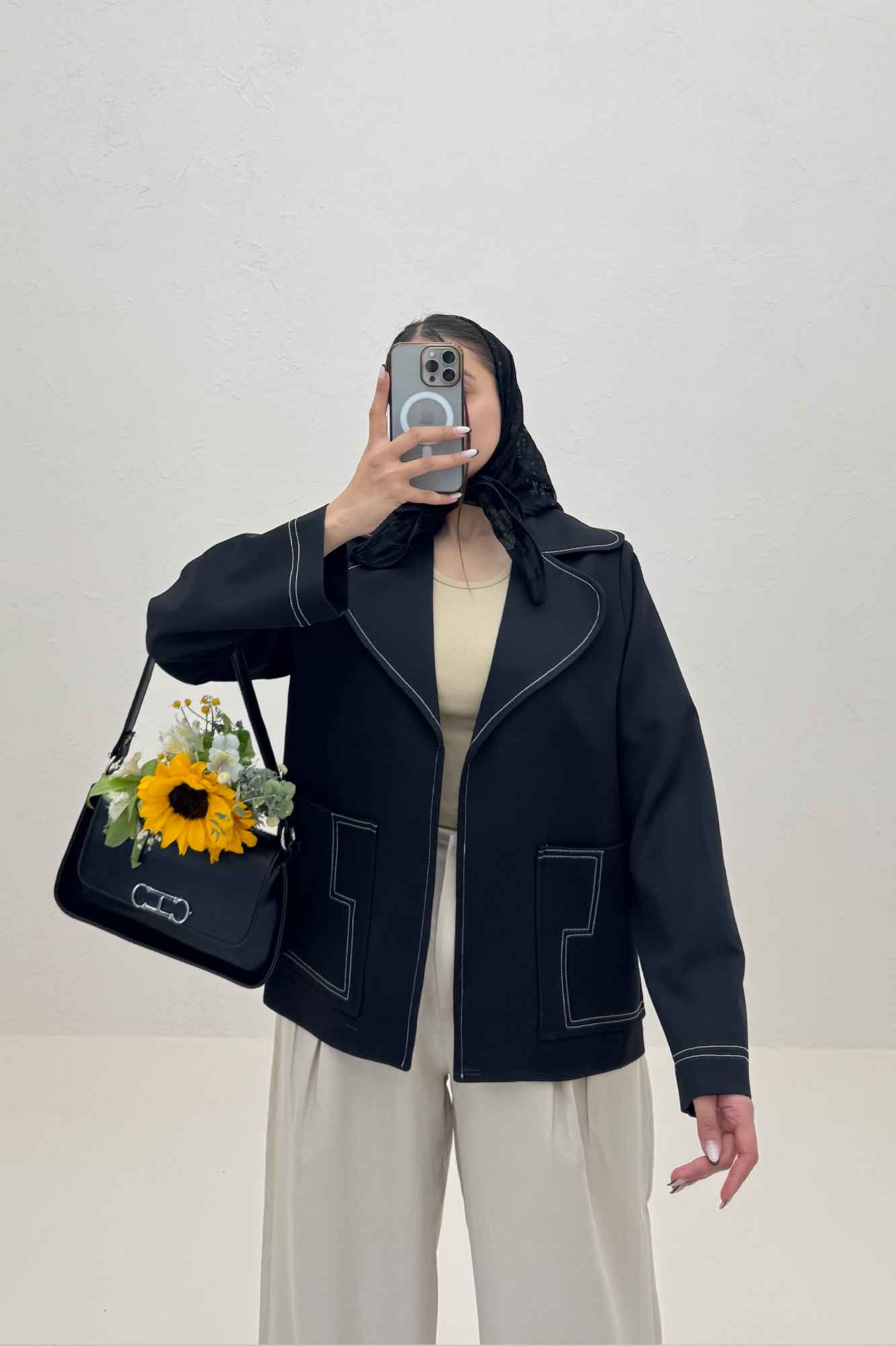 کت مازراتی یقه ب ب دوخت دار ژالین