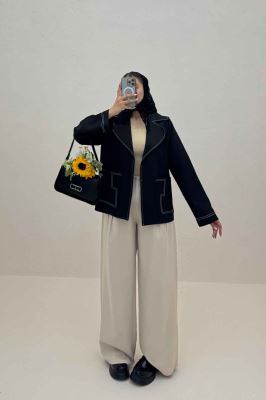 کت مازراتی یقه ب ب دوخت دار ژالین