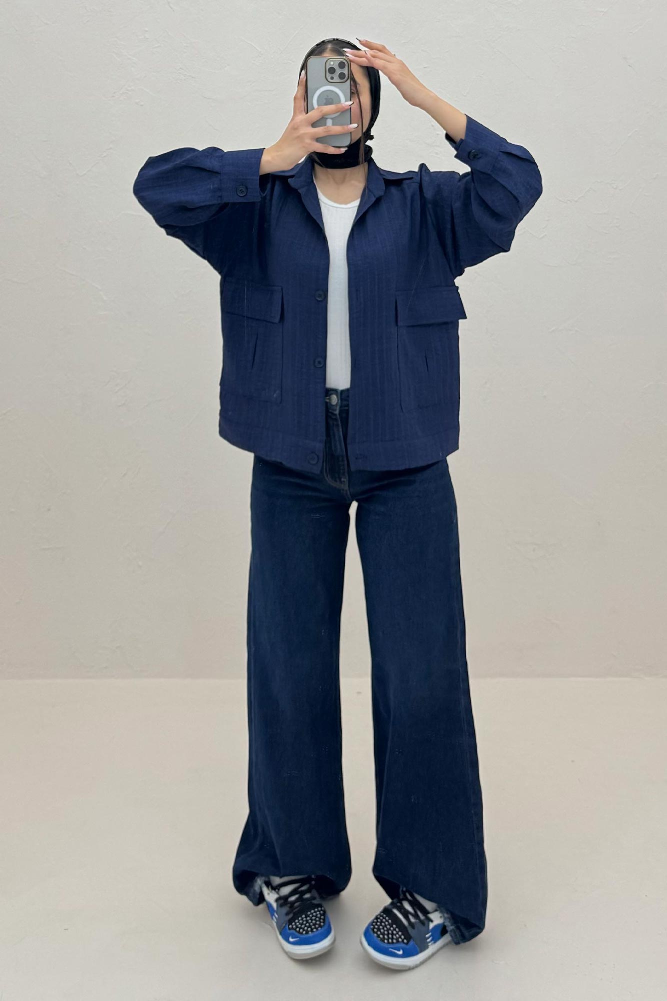 شومیز مانتویی 2 جیب پاکتی شانتون راه راه