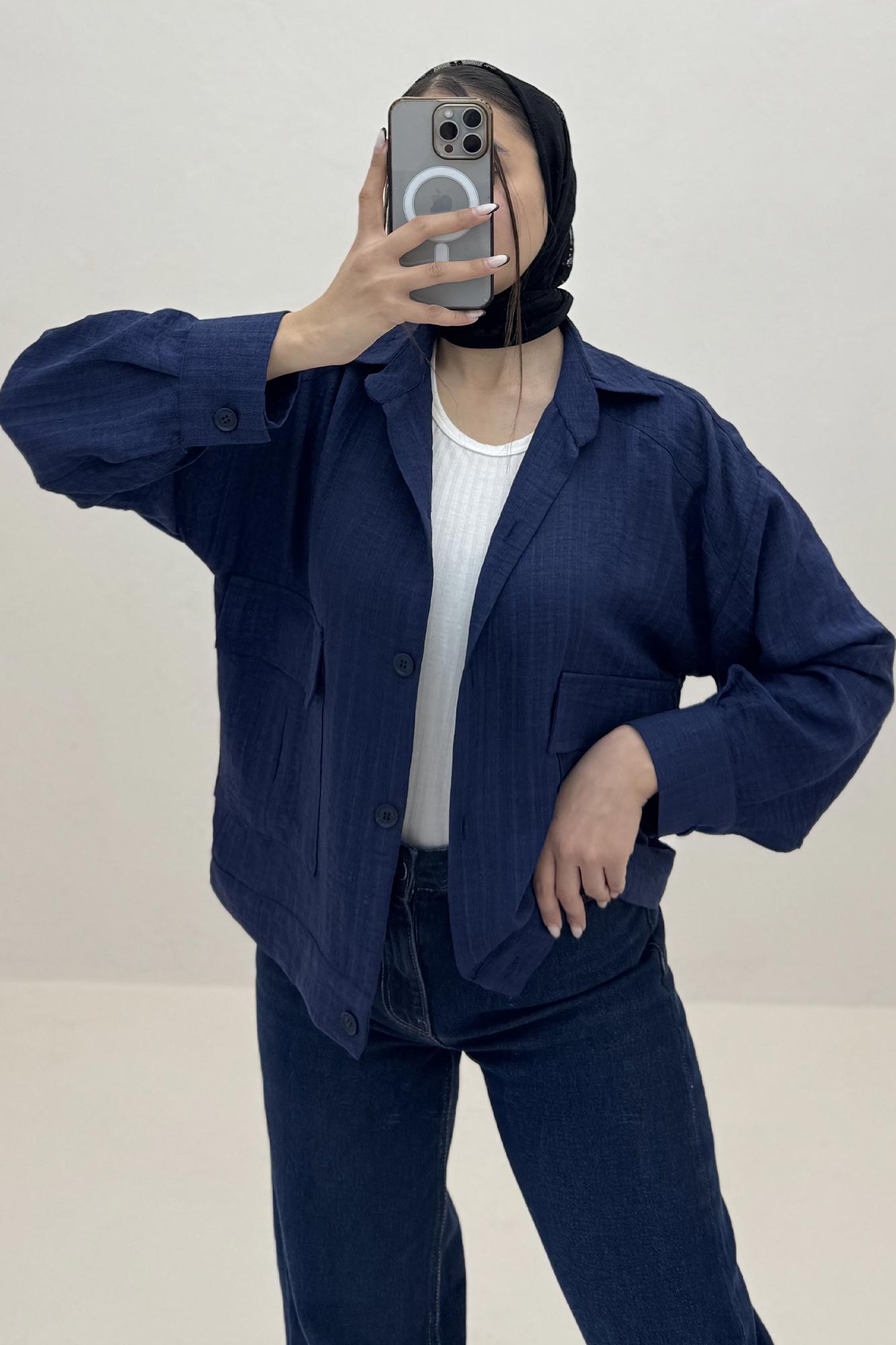 شومیز مانتویی 2 جیب پاکتی شانتون راه راه