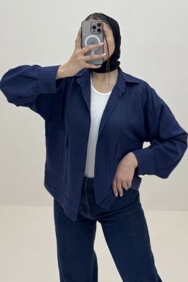 شومیز مانتویی 2 جیب پاکتی شانتون راه راه