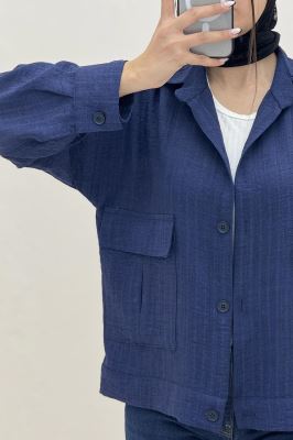 شومیز مانتویی 2 جیب پاکتی شانتون راه راه