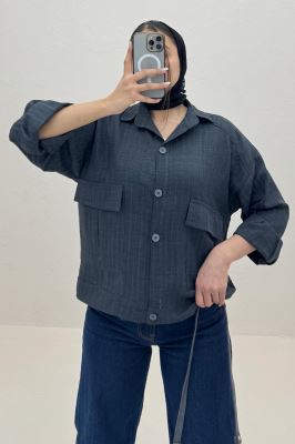 شومیز مانتویی 2 جیب پاکتی شانتون راه راه