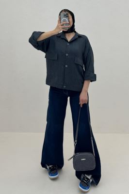 شومیز مانتویی 2 جیب پاکتی شانتون راه راه