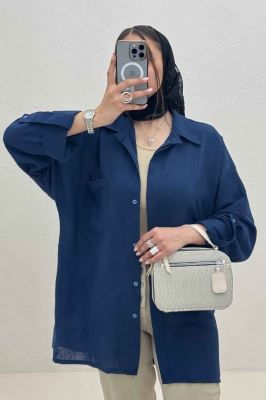 شومیز مانتویی لینن پشت دکمه آستین پاگن