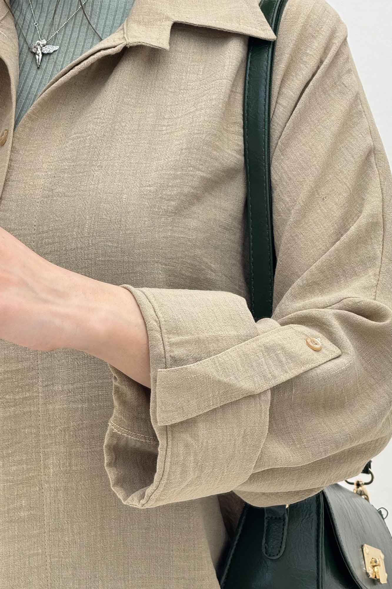 شومیز مانتویی لینن پشت دکمه آستین پاگن