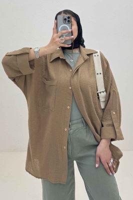 شومیز مانتویی لینن پشت دکمه آستین پاگن