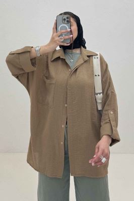 شومیز مانتویی لینن پشت دکمه آستین پاگن