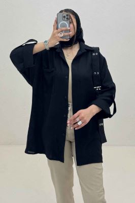 شومیز مانتویی لینن پشت دکمه آستین پاگن