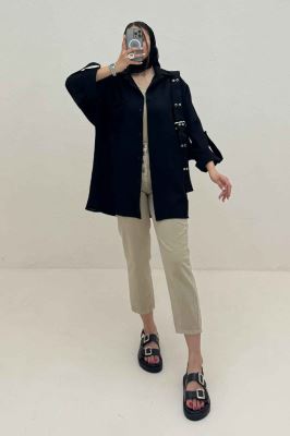 شومیز مانتویی لینن پشت دکمه آستین پاگن