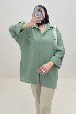 شومیز مانتویی لینن پشت دکمه آستین پاگن