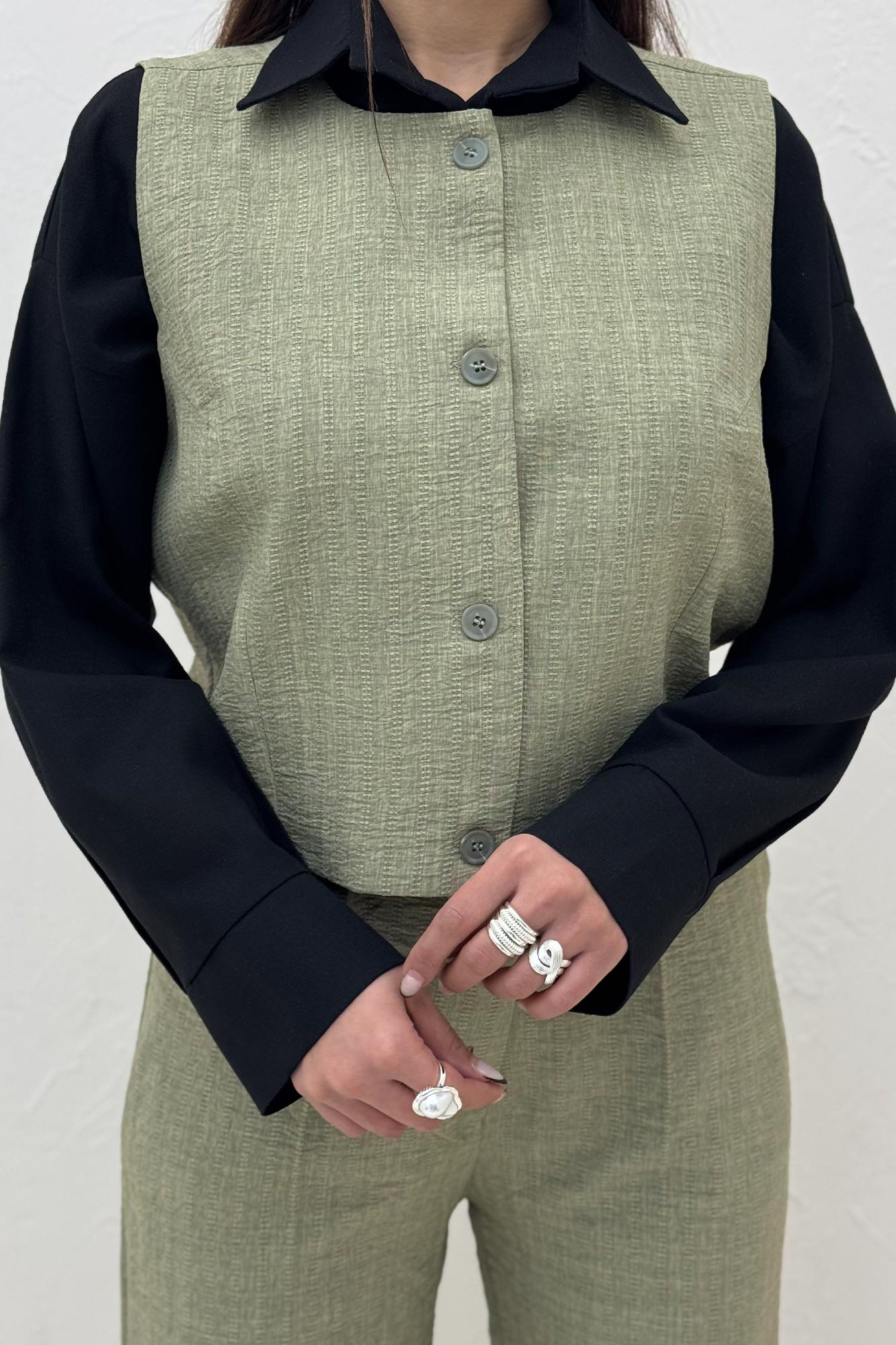 ست کت و شلوار جلیقه دار شانتون زیپی سلدا