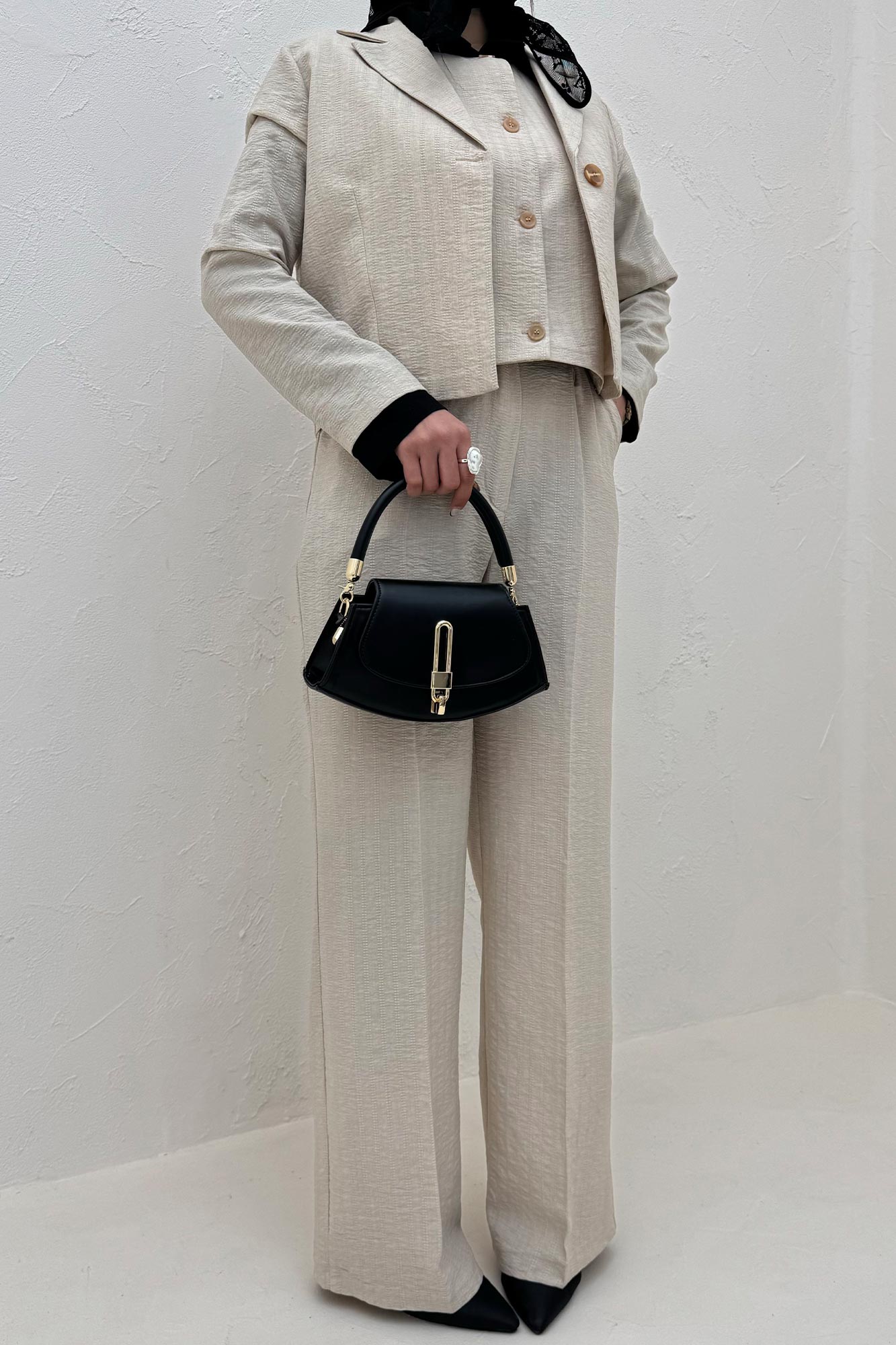 ست کت و شلوار جلیقه دار شانتون زیپی سلدا