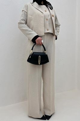 ست کت و شلوار جلیقه دار شانتون زیپی سلدا