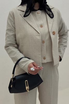 ست کت و شلوار جلیقه دار شانتون زیپی سلدا