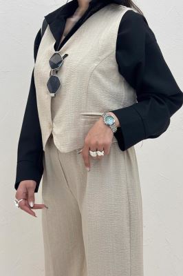 ست کت و شلوار ژیله دار شانتون زیپی 