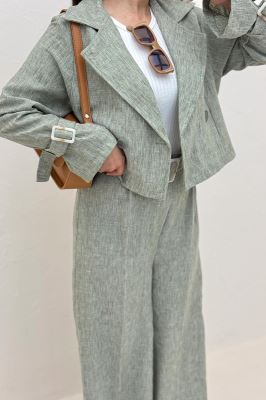 ست کت و شلوار آستین سگک شانتون برفکی