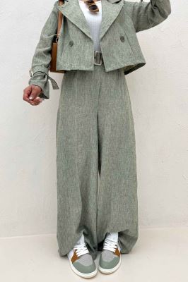 ست کت و شلوار آستین سگک شانتون برفکی