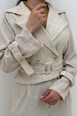 ست کت و شلوار آستین سگک شانتون برفکی