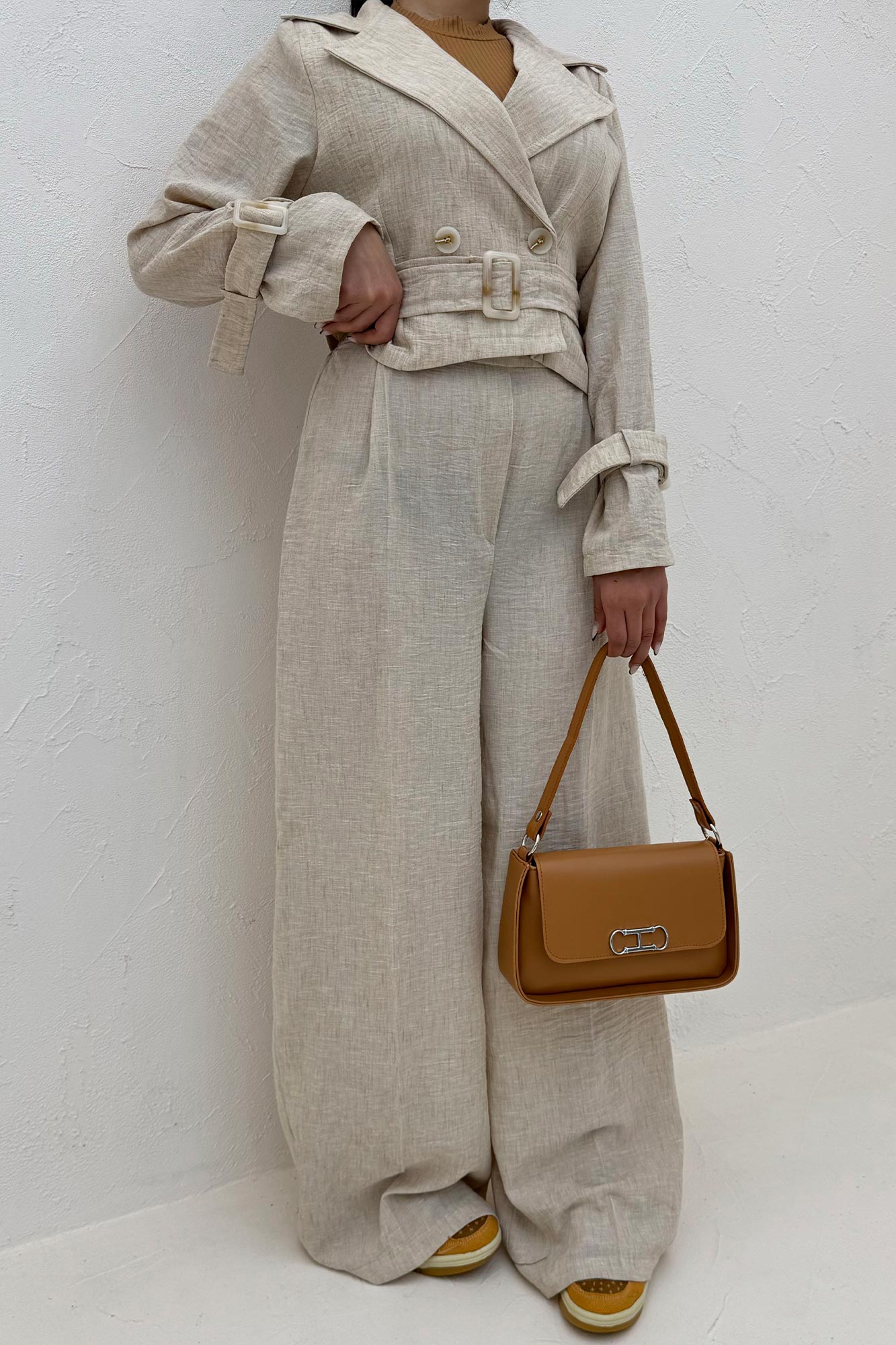 ست کت و شلوار آستین سگک شانتون برفکی