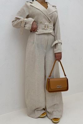 ست کت و شلوار آستین سگک شانتون برفکی