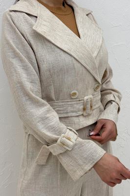 ست کت و شلوار آستین سگک شانتون برفکی