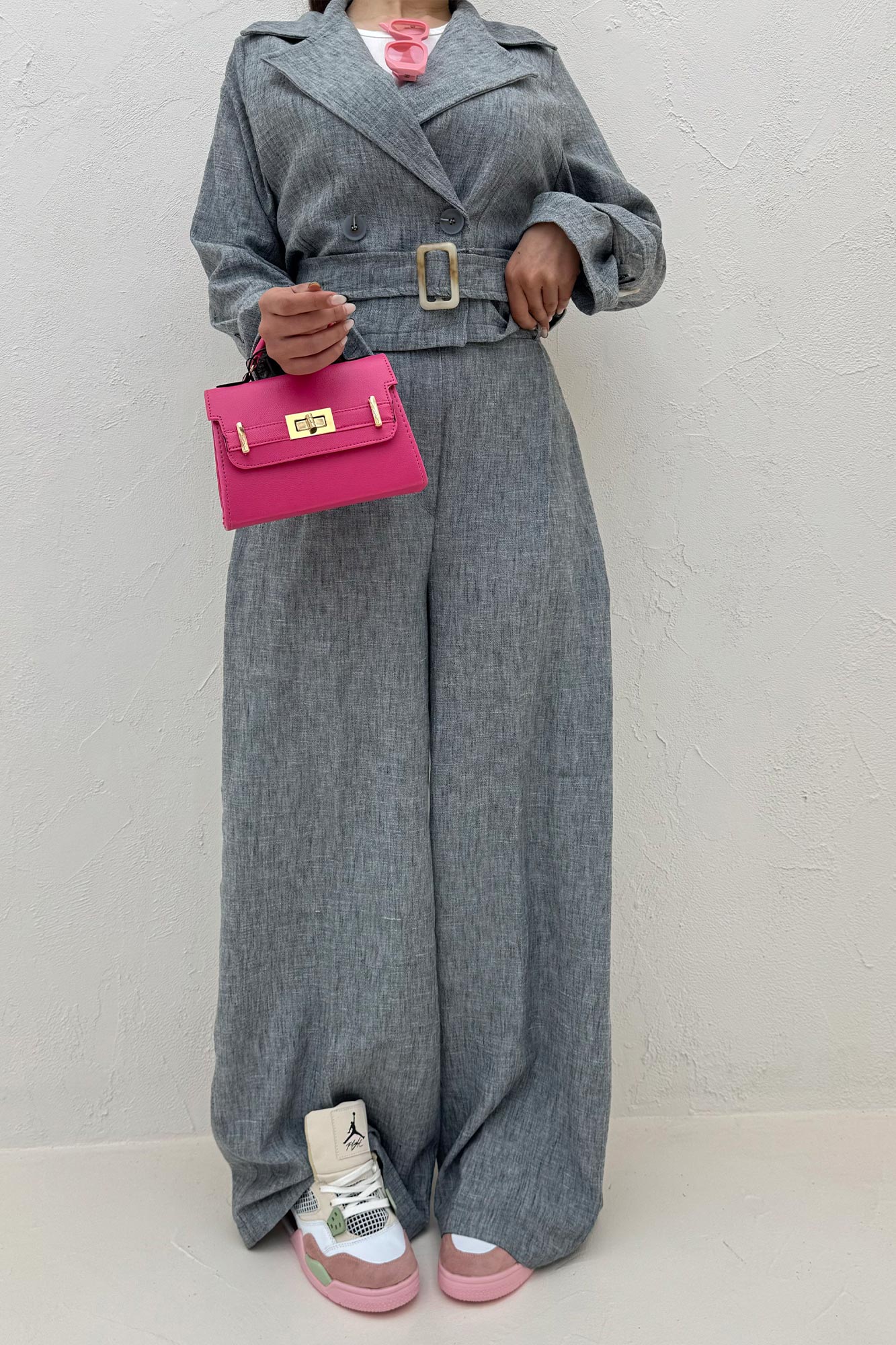 ست کت و شلوار آستین سگک شانتون برفکی