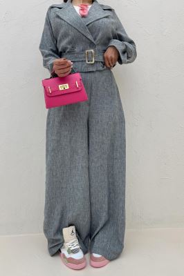 ست کت و شلوار آستین سگک شانتون برفکی