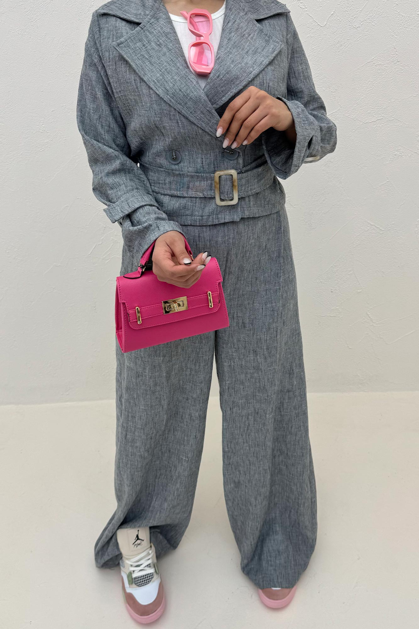 ست کت و شلوار آستین سگک شانتون برفکی