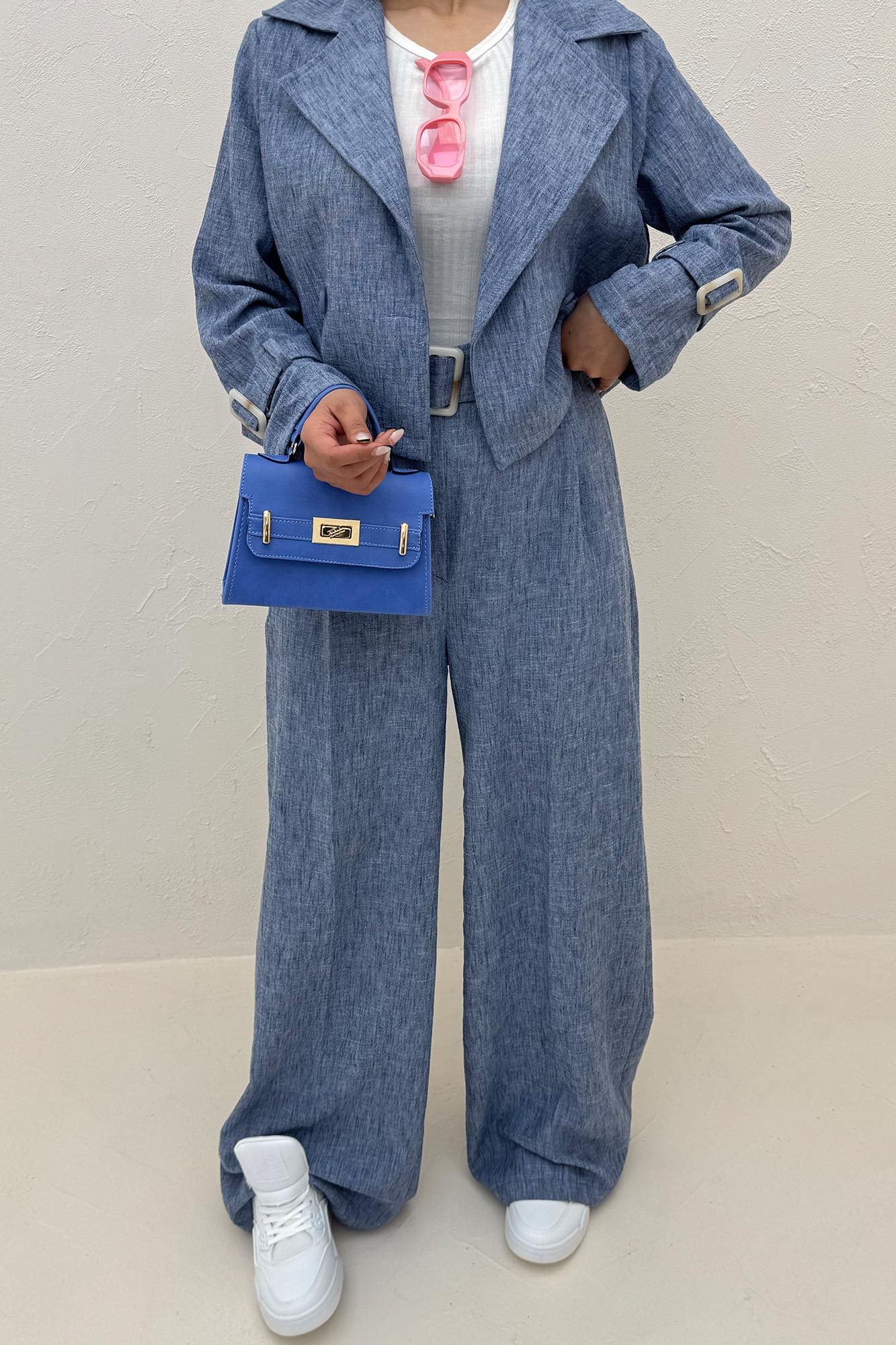 ست کت و شلوار آستین سگک شانتون برفکی