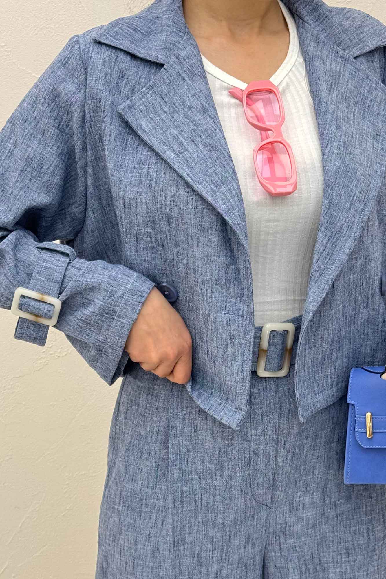 ست کت و شلوار آستین سگک شانتون برفکی